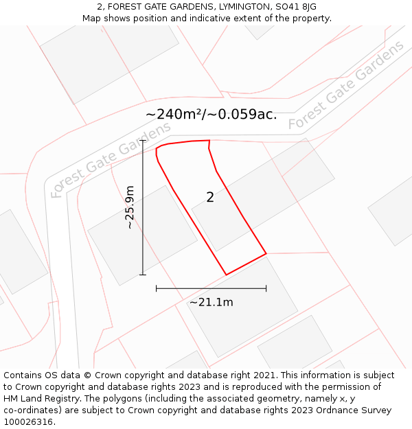 2, FOREST GATE GARDENS, LYMINGTON, SO41 8JG: Plot and title map