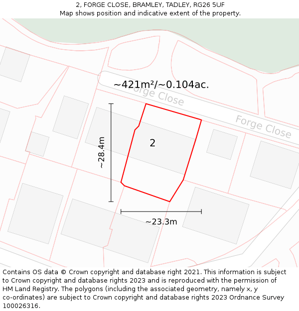 2, FORGE CLOSE, BRAMLEY, TADLEY, RG26 5UF: Plot and title map