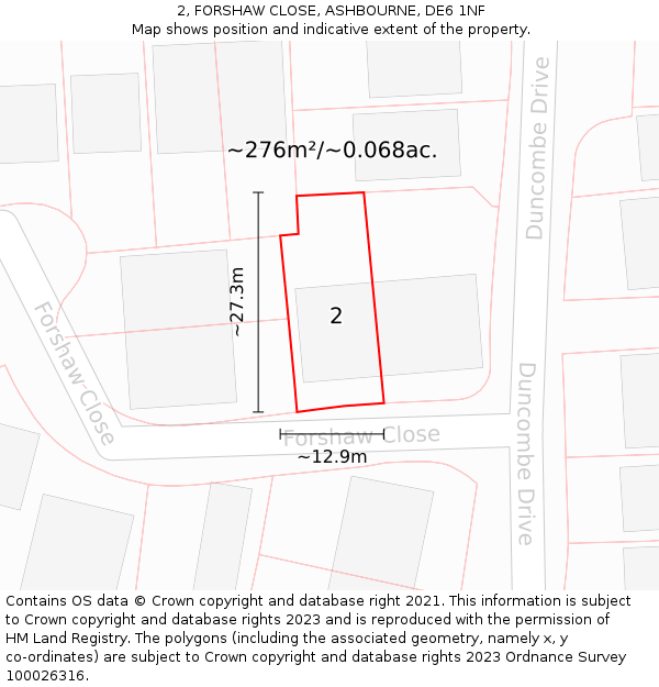 2, FORSHAW CLOSE, ASHBOURNE, DE6 1NF: Plot and title map