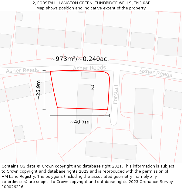 2, FORSTALL, LANGTON GREEN, TUNBRIDGE WELLS, TN3 0AP: Plot and title map