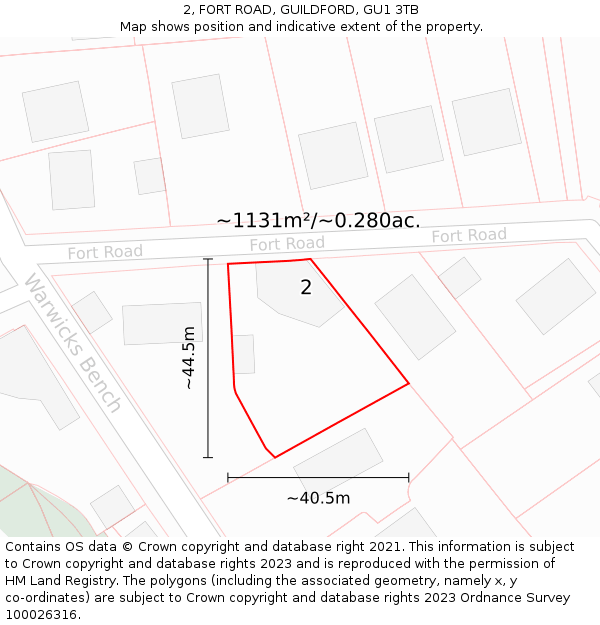 2, FORT ROAD, GUILDFORD, GU1 3TB: Plot and title map