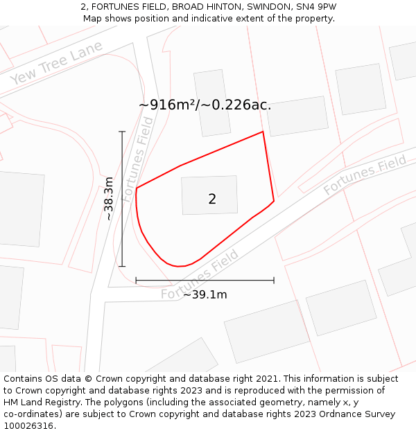 2, FORTUNES FIELD, BROAD HINTON, SWINDON, SN4 9PW: Plot and title map