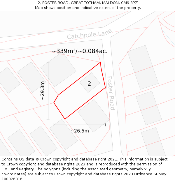 2, FOSTER ROAD, GREAT TOTHAM, MALDON, CM9 8PZ: Plot and title map