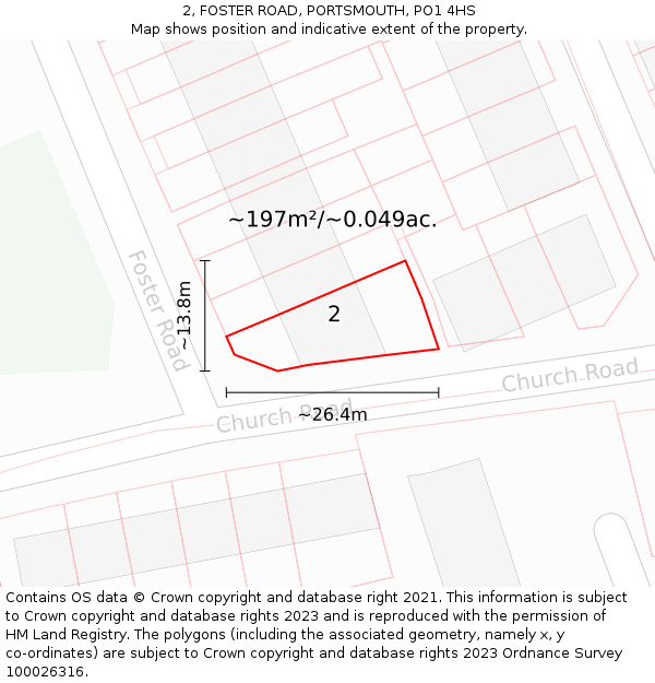 2, FOSTER ROAD, PORTSMOUTH, PO1 4HS: Plot and title map