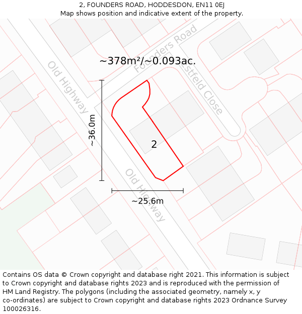 2, FOUNDERS ROAD, HODDESDON, EN11 0EJ: Plot and title map