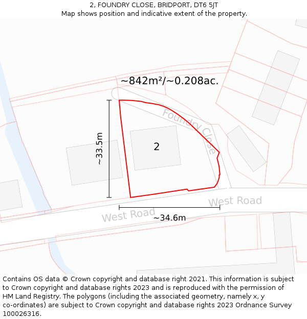 2, FOUNDRY CLOSE, BRIDPORT, DT6 5JT: Plot and title map