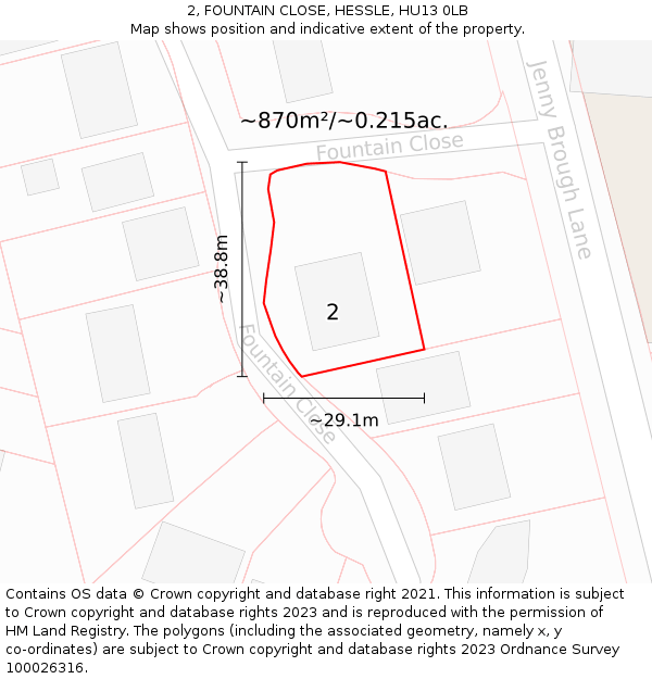 2, FOUNTAIN CLOSE, HESSLE, HU13 0LB: Plot and title map