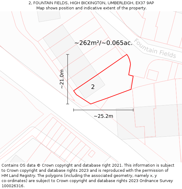 2, FOUNTAIN FIELDS, HIGH BICKINGTON, UMBERLEIGH, EX37 9AP: Plot and title map