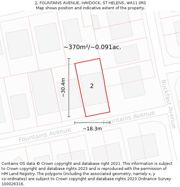 2, FOUNTAINS AVENUE, HAYDOCK, ST HELENS, WA11 0RS: Plot and title map