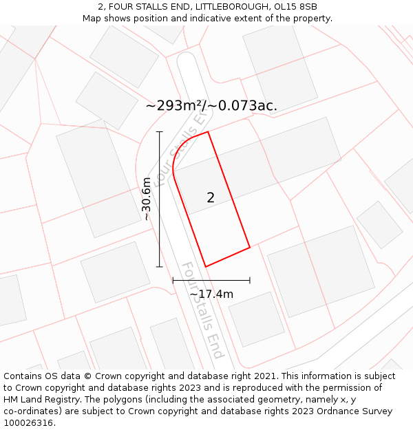 2, FOUR STALLS END, LITTLEBOROUGH, OL15 8SB: Plot and title map