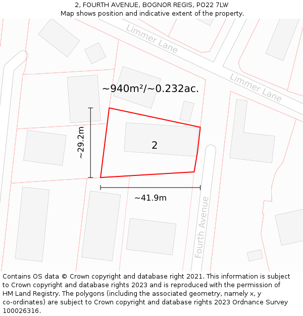 2, FOURTH AVENUE, BOGNOR REGIS, PO22 7LW: Plot and title map