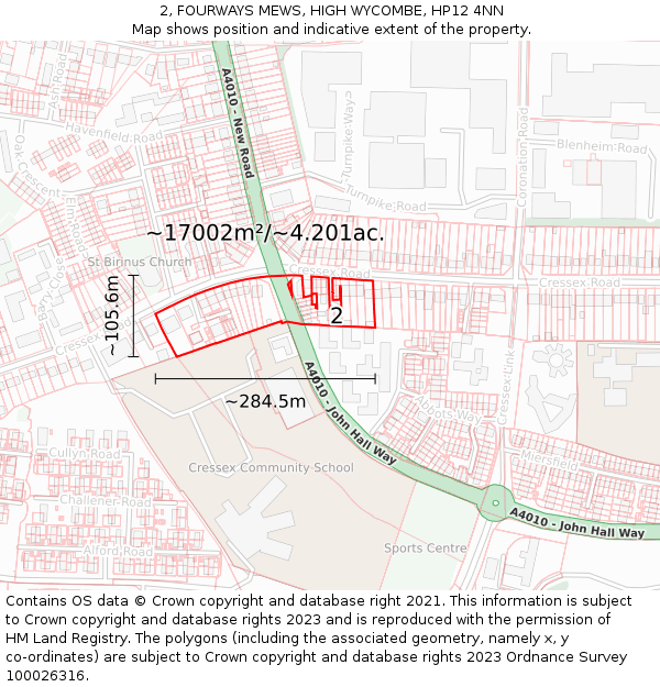 2, FOURWAYS MEWS, HIGH WYCOMBE, HP12 4NN: Plot and title map