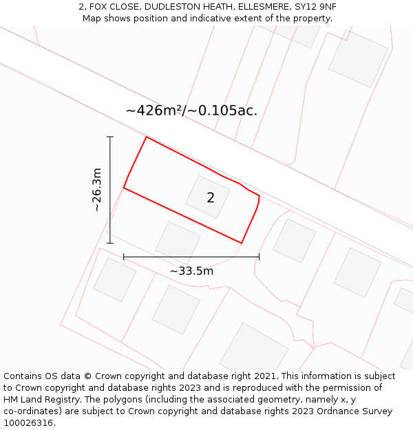 2, FOX CLOSE, DUDLESTON HEATH, ELLESMERE, SY12 9NF: Plot and title map