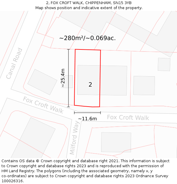 2, FOX CROFT WALK, CHIPPENHAM, SN15 3YB: Plot and title map