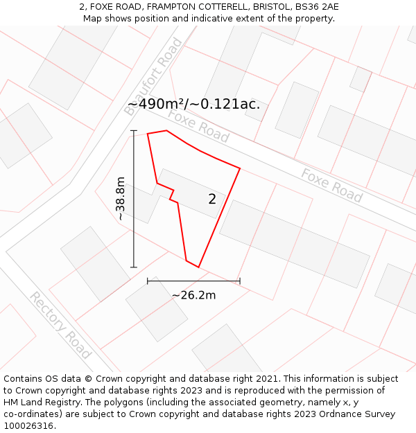 2, FOXE ROAD, FRAMPTON COTTERELL, BRISTOL, BS36 2AE: Plot and title map