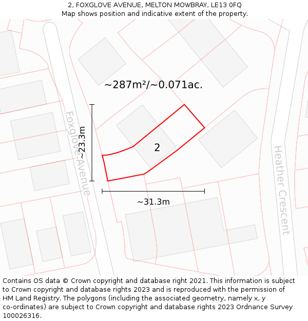 2, FOXGLOVE AVENUE, MELTON MOWBRAY, LE13 0FQ: Plot and title map