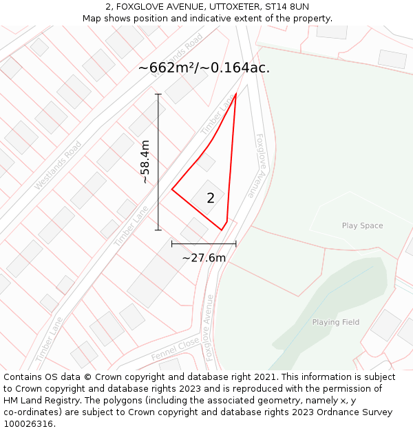 2, FOXGLOVE AVENUE, UTTOXETER, ST14 8UN: Plot and title map