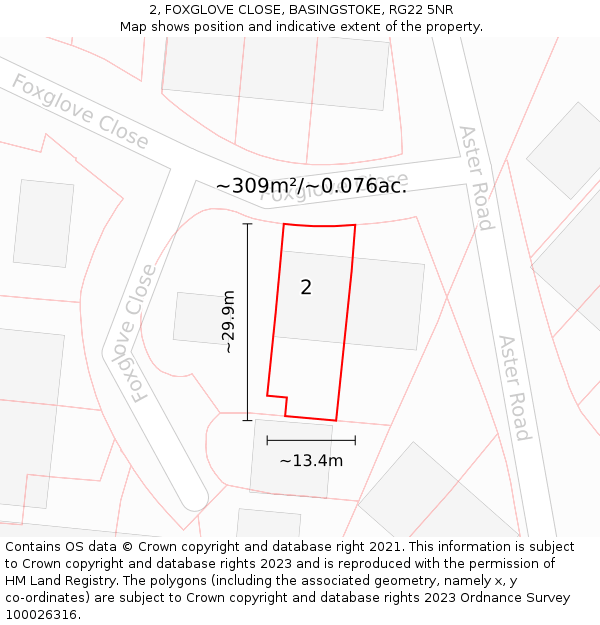 2, FOXGLOVE CLOSE, BASINGSTOKE, RG22 5NR: Plot and title map