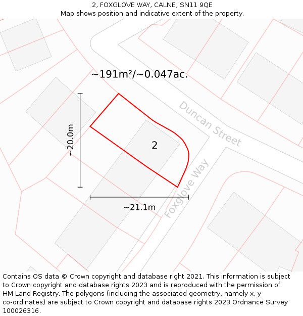 2, FOXGLOVE WAY, CALNE, SN11 9QE: Plot and title map