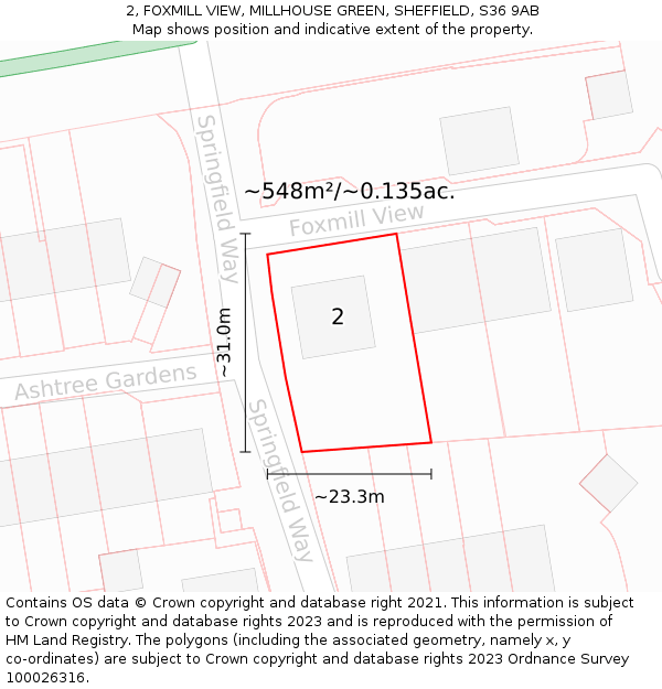 2, FOXMILL VIEW, MILLHOUSE GREEN, SHEFFIELD, S36 9AB: Plot and title map