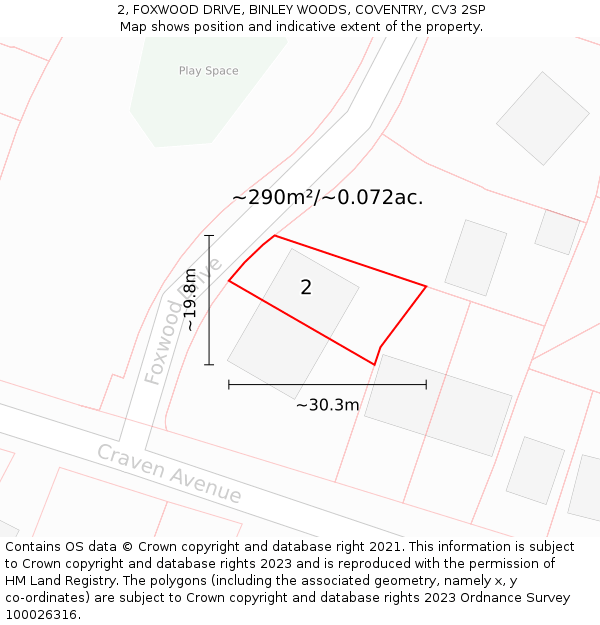 2, FOXWOOD DRIVE, BINLEY WOODS, COVENTRY, CV3 2SP: Plot and title map