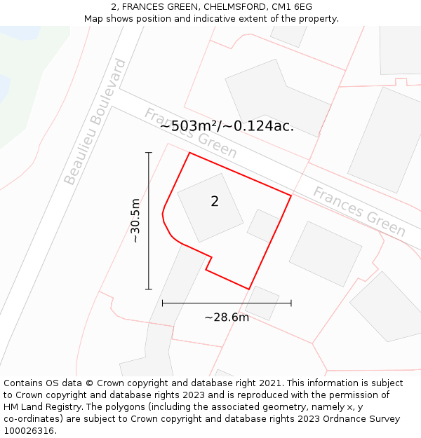 2, FRANCES GREEN, CHELMSFORD, CM1 6EG: Plot and title map