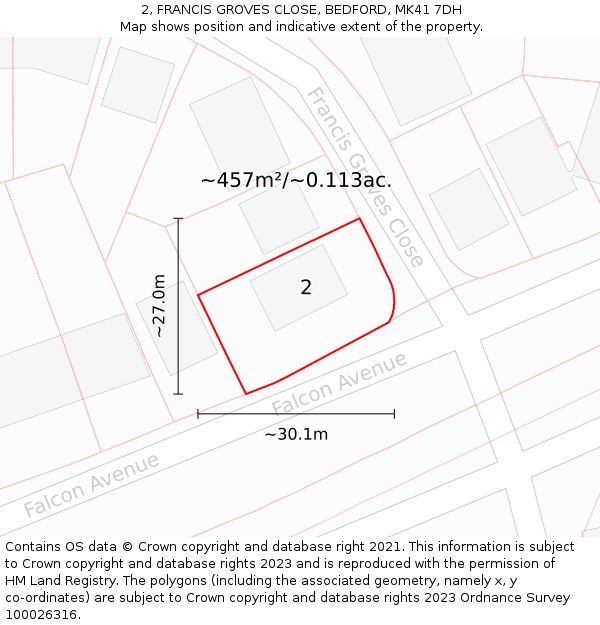 2, FRANCIS GROVES CLOSE, BEDFORD, MK41 7DH: Plot and title map