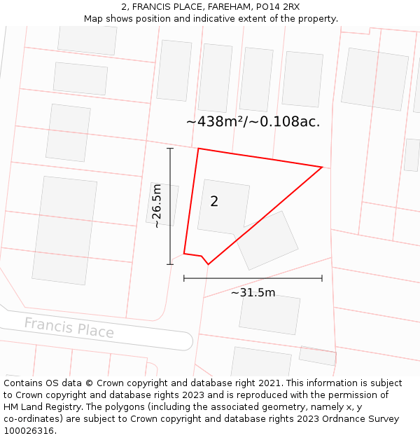 2, FRANCIS PLACE, FAREHAM, PO14 2RX: Plot and title map