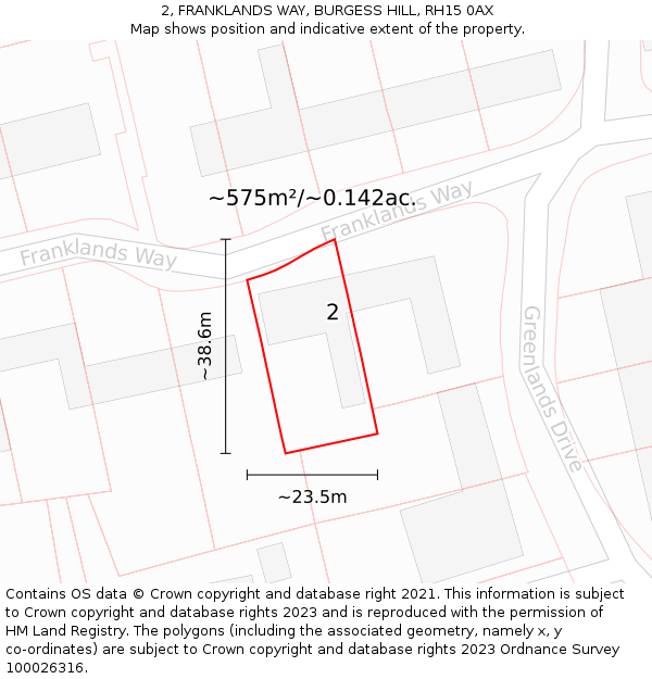 2, FRANKLANDS WAY, BURGESS HILL, RH15 0AX: Plot and title map