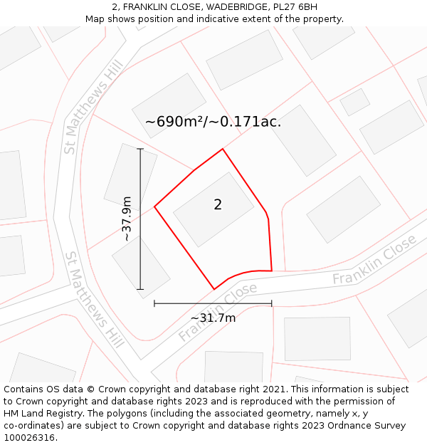 2, FRANKLIN CLOSE, WADEBRIDGE, PL27 6BH: Plot and title map