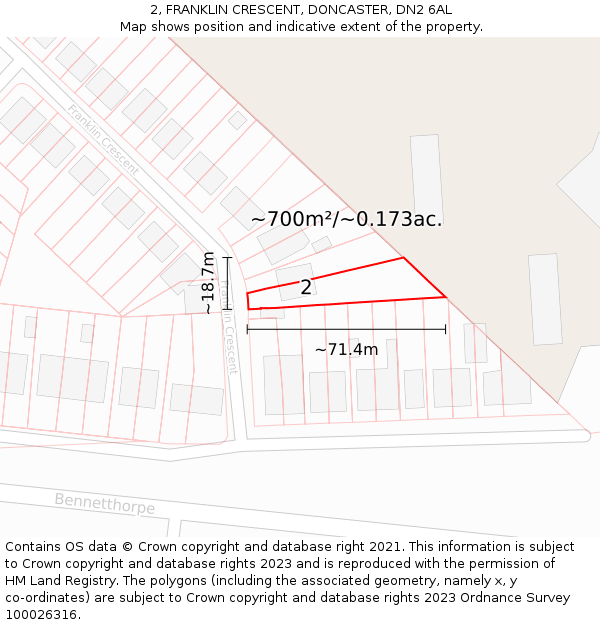 2, FRANKLIN CRESCENT, DONCASTER, DN2 6AL: Plot and title map