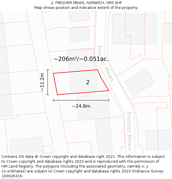 2, FRESHER MEWS, NORWICH, NR5 9HF: Plot and title map