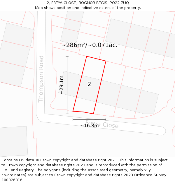 2, FREYA CLOSE, BOGNOR REGIS, PO22 7UQ: Plot and title map