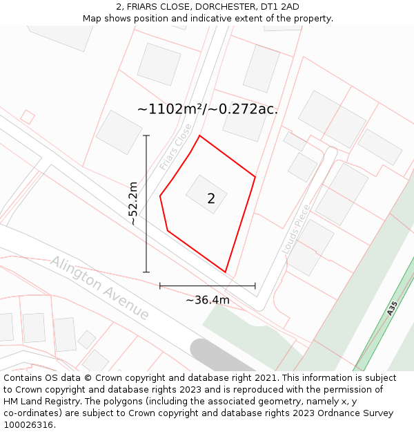 2, FRIARS CLOSE, DORCHESTER, DT1 2AD: Plot and title map