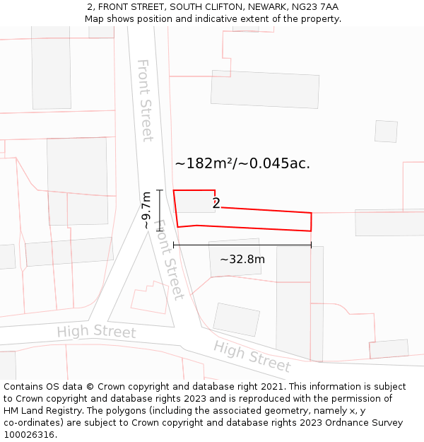 2, FRONT STREET, SOUTH CLIFTON, NEWARK, NG23 7AA: Plot and title map