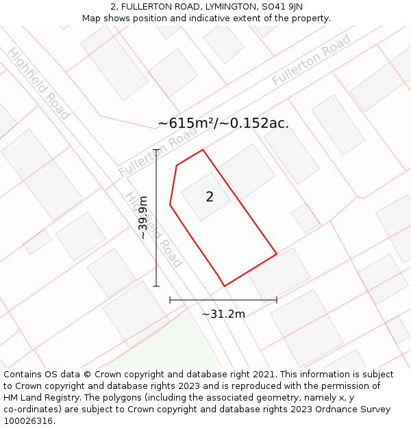 2, FULLERTON ROAD, LYMINGTON, SO41 9JN: Plot and title map