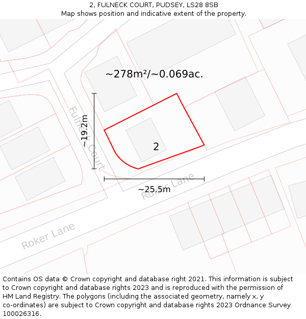 2, FULNECK COURT, PUDSEY, LS28 8SB: Plot and title map