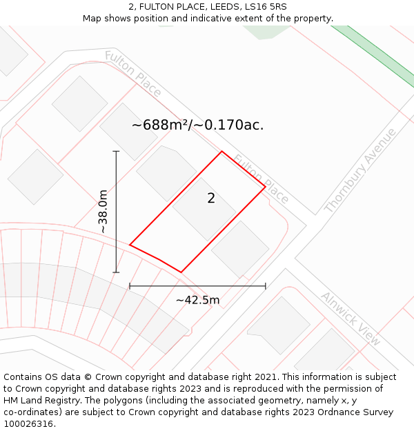 2, FULTON PLACE, LEEDS, LS16 5RS: Plot and title map