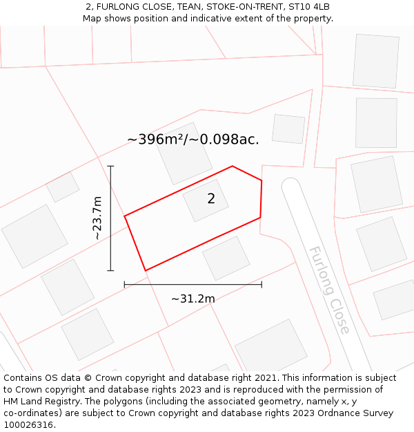 2, FURLONG CLOSE, TEAN, STOKE-ON-TRENT, ST10 4LB: Plot and title map