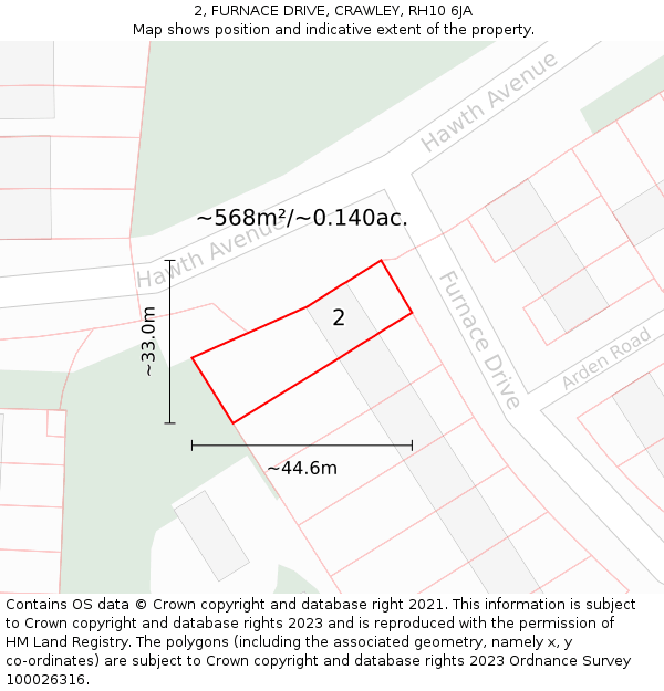 2, FURNACE DRIVE, CRAWLEY, RH10 6JA: Plot and title map