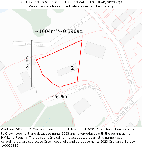 2, FURNESS LODGE CLOSE, FURNESS VALE, HIGH PEAK, SK23 7QR: Plot and title map