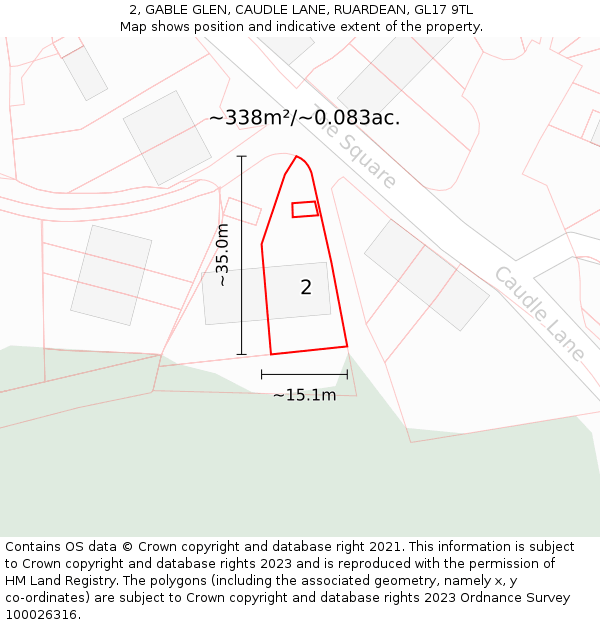 2, GABLE GLEN, CAUDLE LANE, RUARDEAN, GL17 9TL: Plot and title map