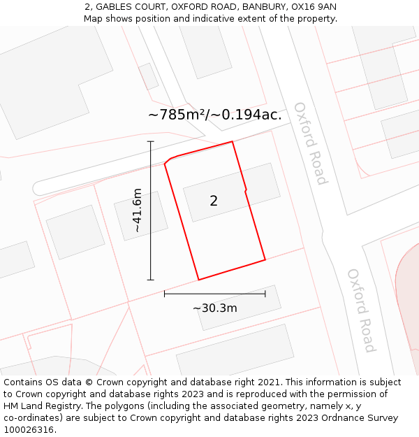 2, GABLES COURT, OXFORD ROAD, BANBURY, OX16 9AN: Plot and title map