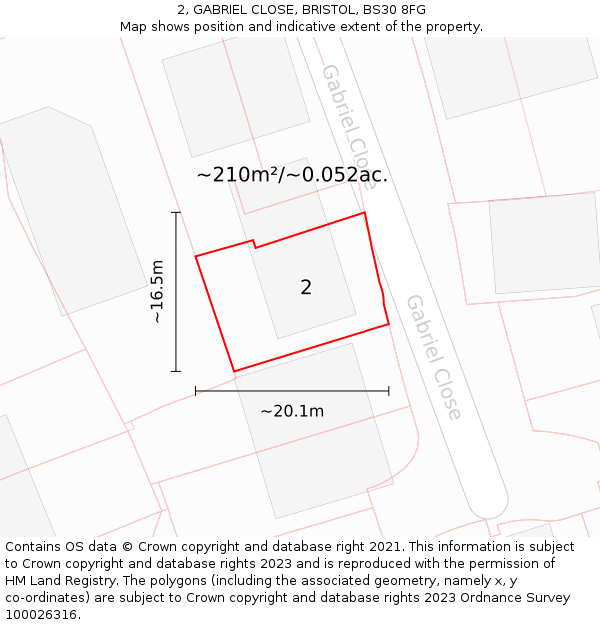 2, GABRIEL CLOSE, BRISTOL, BS30 8FG: Plot and title map