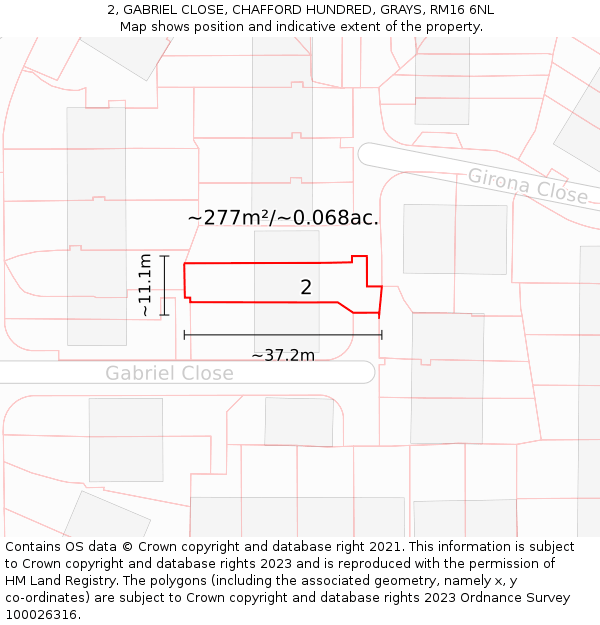 2, GABRIEL CLOSE, CHAFFORD HUNDRED, GRAYS, RM16 6NL: Plot and title map