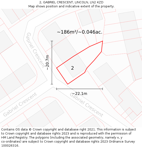 2, GABRIEL CRESCENT, LINCOLN, LN2 4ZD: Plot and title map