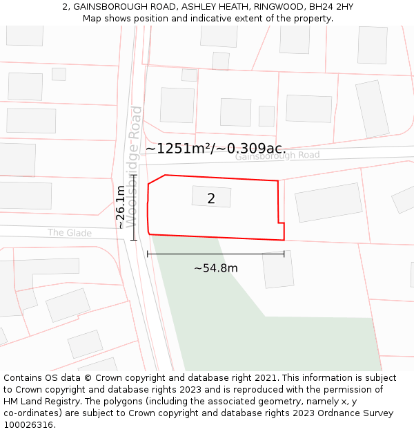 2, GAINSBOROUGH ROAD, ASHLEY HEATH, RINGWOOD, BH24 2HY: Plot and title map