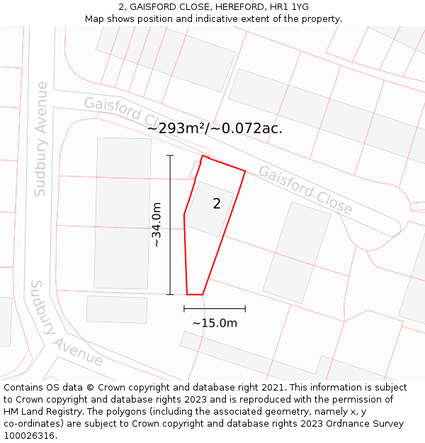 2, GAISFORD CLOSE, HEREFORD, HR1 1YG: Plot and title map