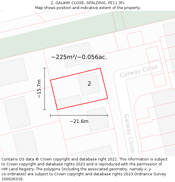 2, GALWAY CLOSE, SPALDING, PE11 3FL: Plot and title map
