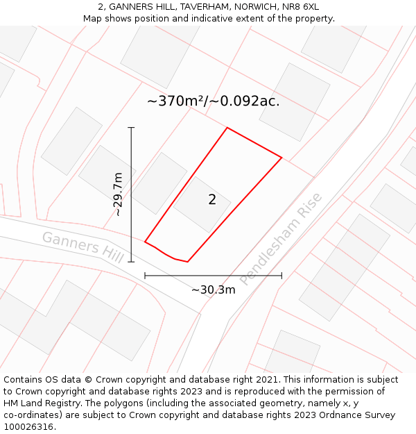 2, GANNERS HILL, TAVERHAM, NORWICH, NR8 6XL: Plot and title map